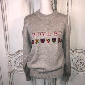 Vintage Bugle Boy Gray Spaced Dyed Long Sleeve Embroidered Sweater